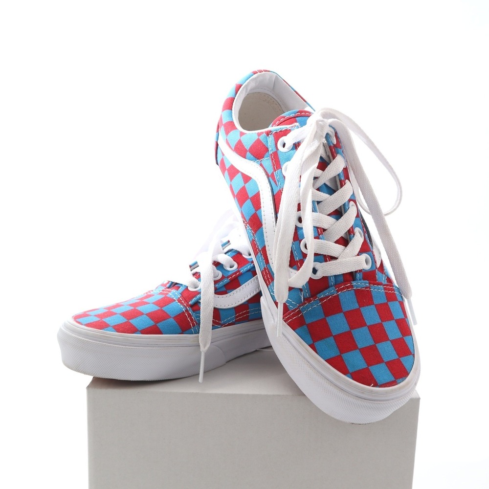 Vans Old Skool Checkerboard Red Blue Low Top Sneakers Shoes Rare Colorway
